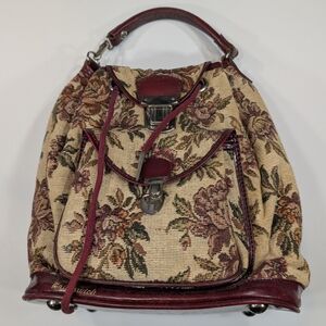 Vintage Brunswick tapestry, carpet bag drawstring top handle bowling bag.